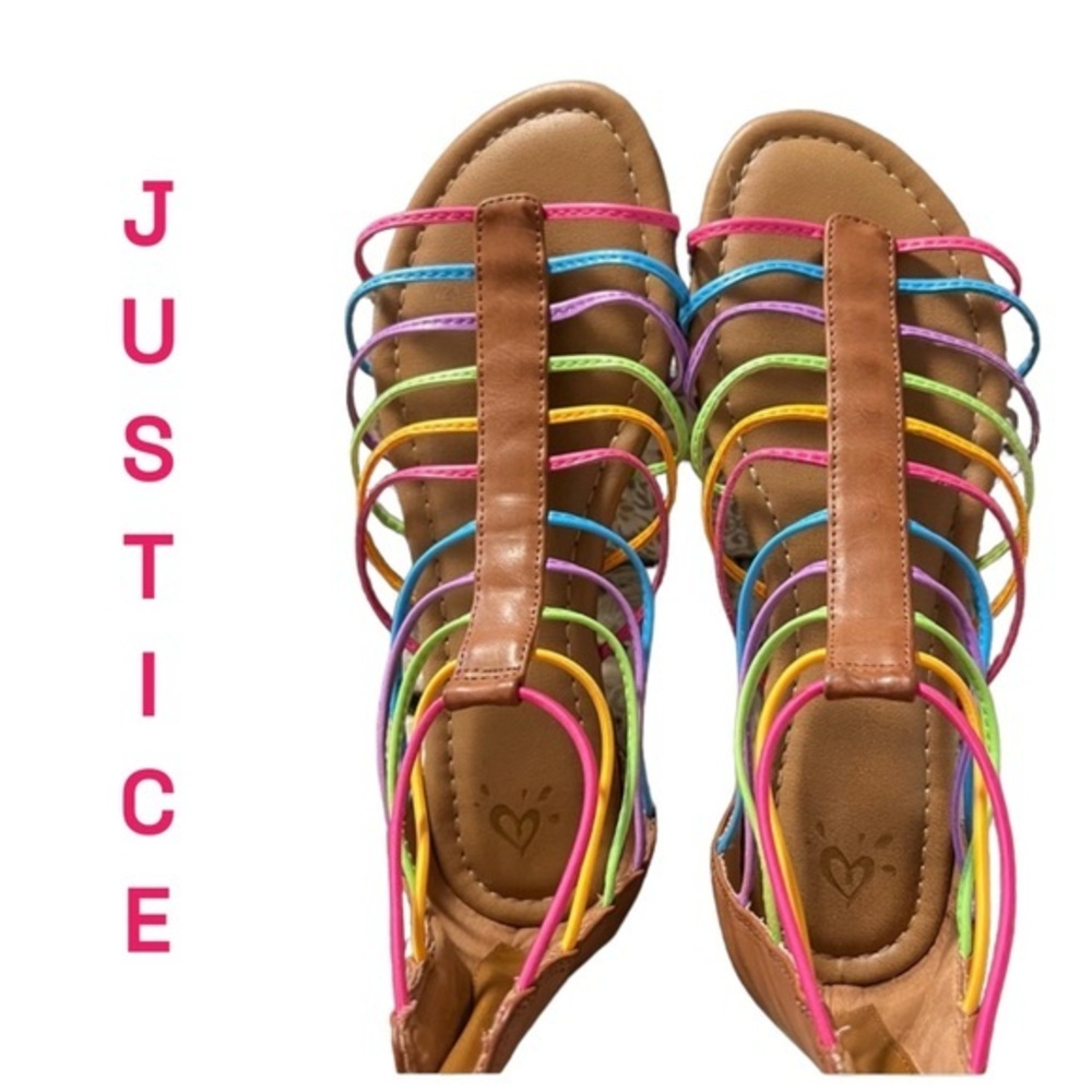 Justice Rainbow Girls Sandal Size 8 ❤️🧡💛💚💙💜